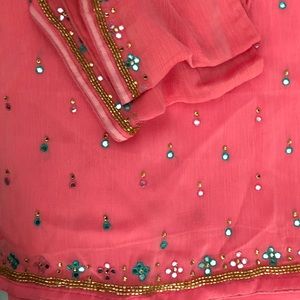 Beautiful crimson Red crape saree